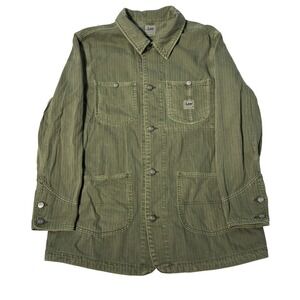 Vintage Lee Military Chore Jacket Mens Large Green Railroad Stripe Workwear